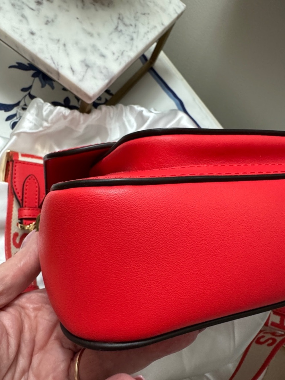 Michael Kors Sloan Editor Red Leather Crossbody with Branded Canvas Strap - Picture 3 of 14
